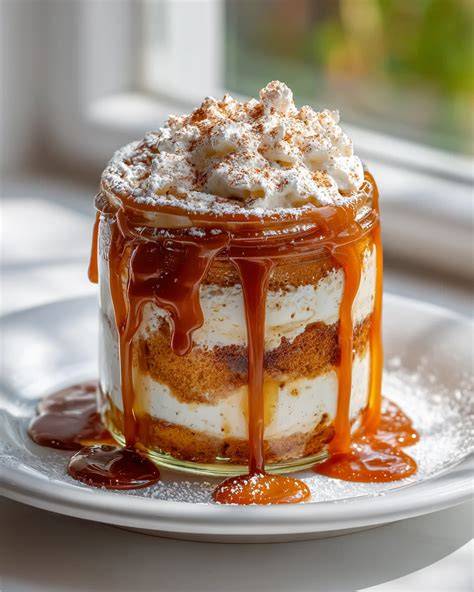 Schoko-Erdnuss-Dessert im Glas mit Karamellsoße