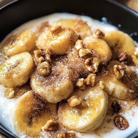 Schoko-Grießbrei mit Bananenscheiben und Zimt