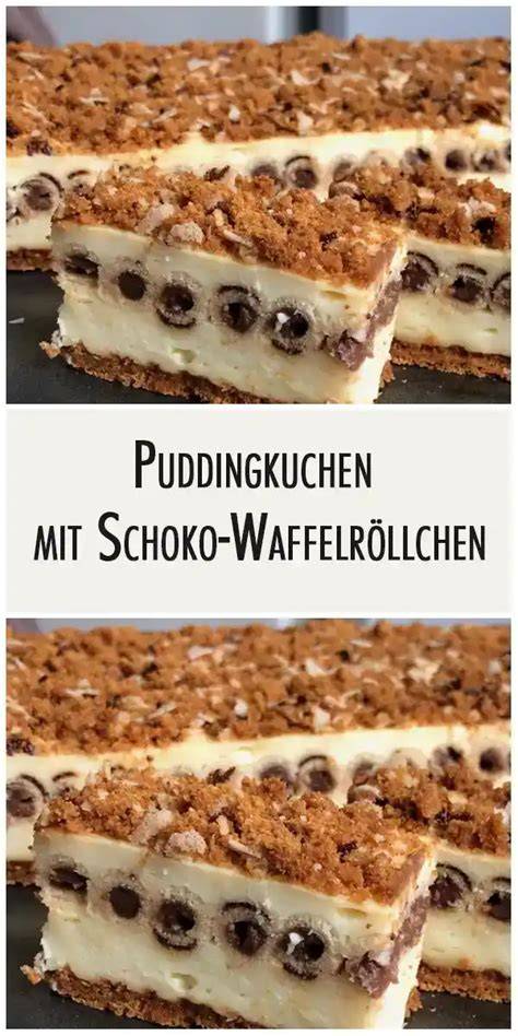 Schoko-Mandelkuchen mit Waffelröllchen