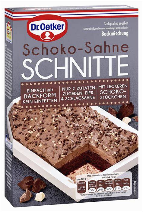 Schoko-Sahne Schnitte: verpackte Backmischung und fertige Schnitte