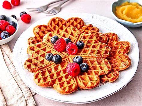 Schoko-Waffeln ohne Zucker serviert mit Obst