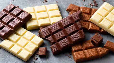 Schokoladen-Chunks in verschiedenen Sorten (Zartbitter, Vollmilch, Weiß)