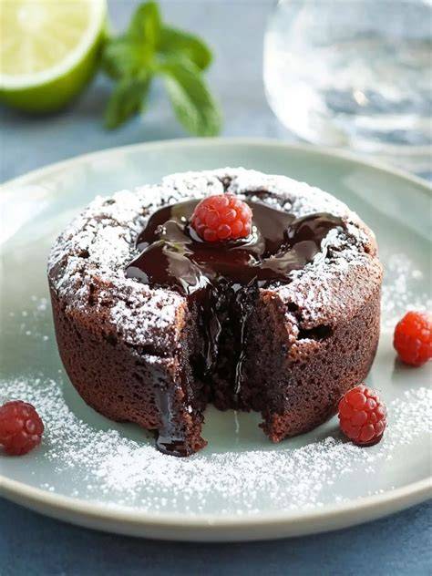 Schokoladen-Cupcakes mit flüssigem Kern angeschnitten