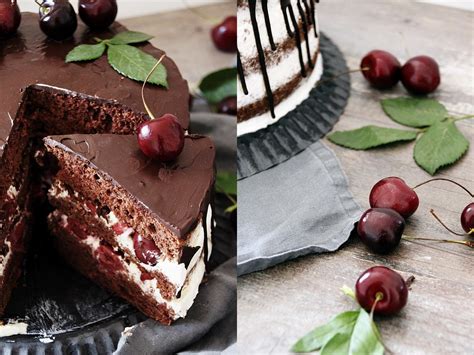 Schokoladen-Ganache und Drips auf der Schoko Kirsch Creme Torte