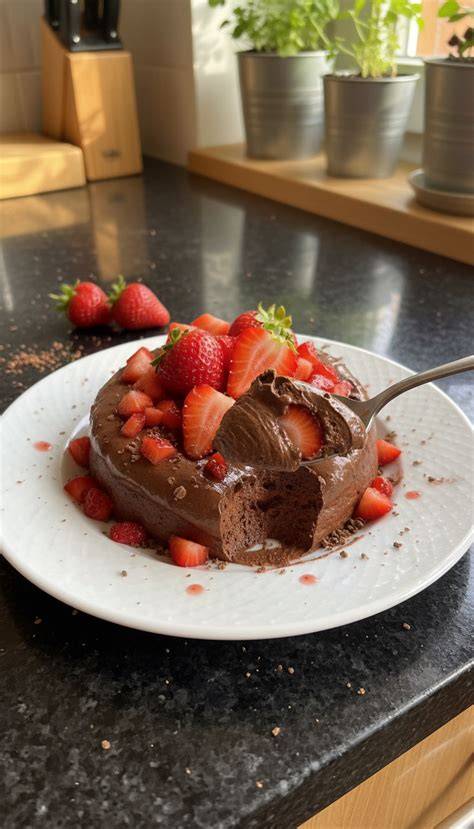 Schokoladen-Mousse in Gläsern mit Erdbeeren