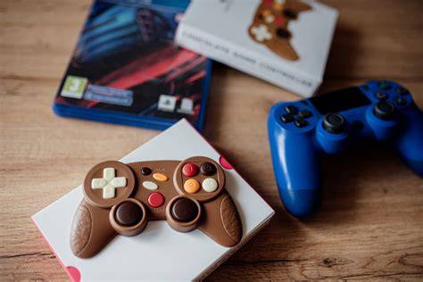 Schokoladen-PlayStation-Controller auf Geschenkverpackung