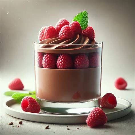 Schokoladenmousse mit Himbeeren und Zwetschgen-Crumble