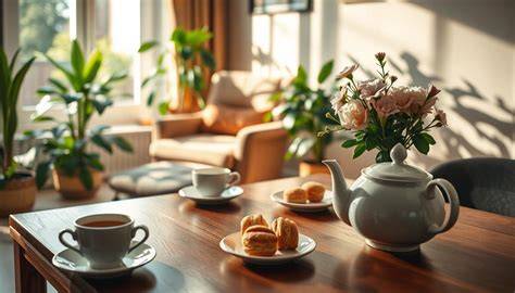 Schokoladenstückchen und eine Tasse Tee als bewusster Genussmoment