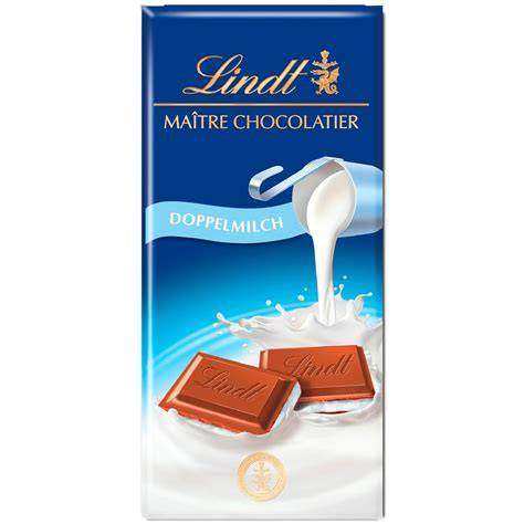 Schokoladentafel Lindt Doppelmilch und Zutaten illustriert