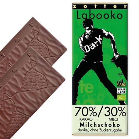 Schokoladentafel Zotter Labooko 70% Milchschokolade ohne Zucker
