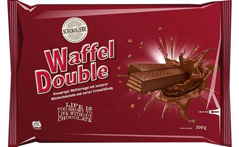 Schokoliebe Waffel Double, Produktpräsentation, Schokoladenwaffel mit Haselnussgranulat
