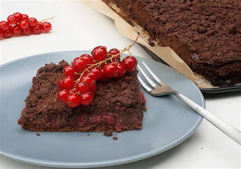 Schokopudding mit Johannisbeeren auf Dessertteller