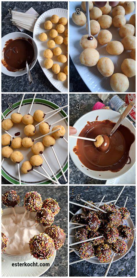 Schritt-für-Schritt: Stiel eintauchen, kugel aufspießen, tauchen, streuseln