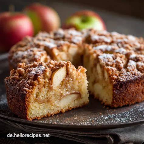 Schritt-für-Schritt Bilder eines Apfel-Zimt-Kuchens mit Streuseln