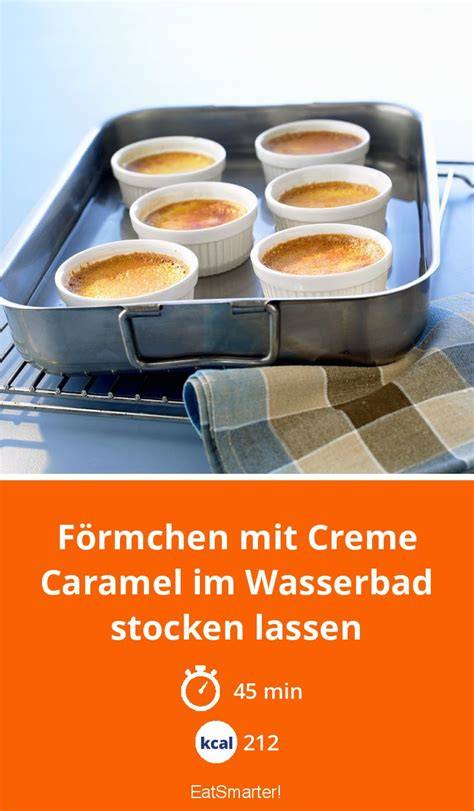Schritt-für-Schritt Collage: Vanilleschote, Creme anrühren, Förmchen im Wasserbad, Karamellisieren