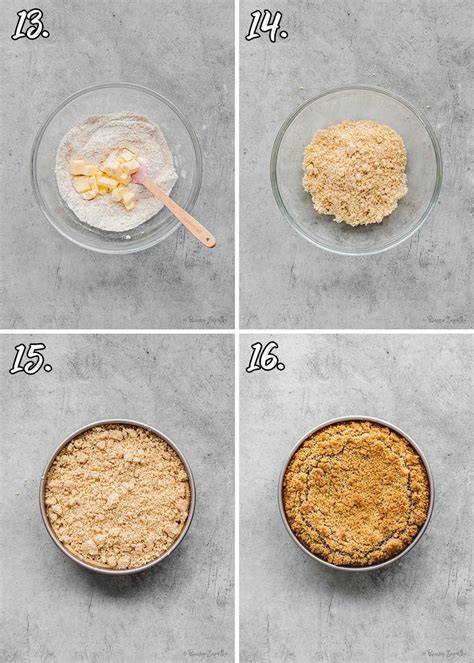 Schritt-für-Schritt Schema: Ölteig, Obstbelag, Streusel, Backen