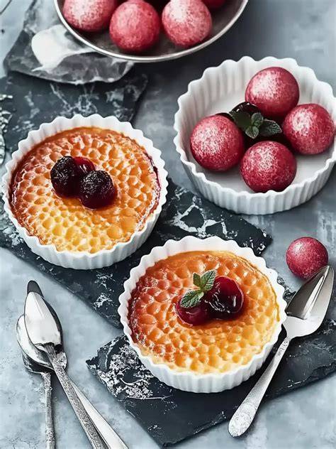 Schritt-für-Schritt Zubereitung der Crème brûlée und Glühweinkirschen