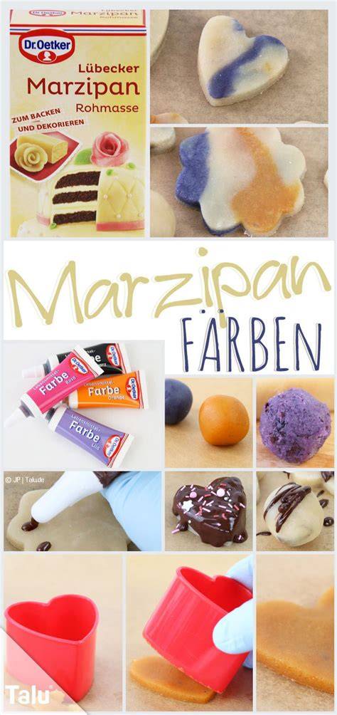 Schritt-für-Schritt-Infografik: Marzipan kneten, färben, ausrollen, ausstechen