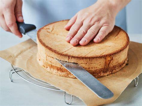 Schritt-für-Schritt-Schema: Biskuit backen, Böden schneiden, Tortenring setzen
