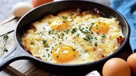 Schritt-für-Schritt-Schema: Brotwürfel, Eier, Zwiebeln, Backen