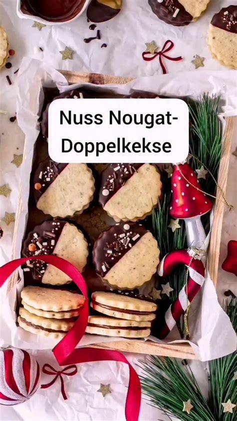Schritt-für-Schritt-Schema: Doppelkekse mit Nougat, Glasur und Nussdekor