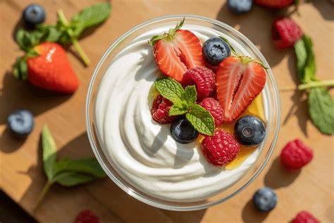 Schrittbilder: Granola-Boden, Quarkcreme, frische Früchte