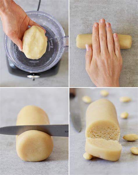 Schritte der Marzipan-Herstellung mit Küchenmaschine und Marzipanrolle