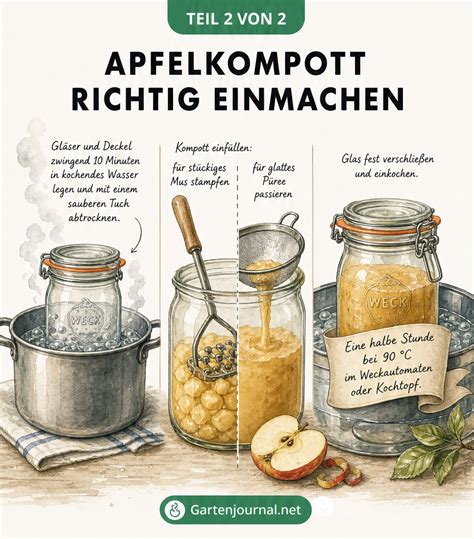 Schrittweise Illustration des Marmeladekochens und Abfüllens