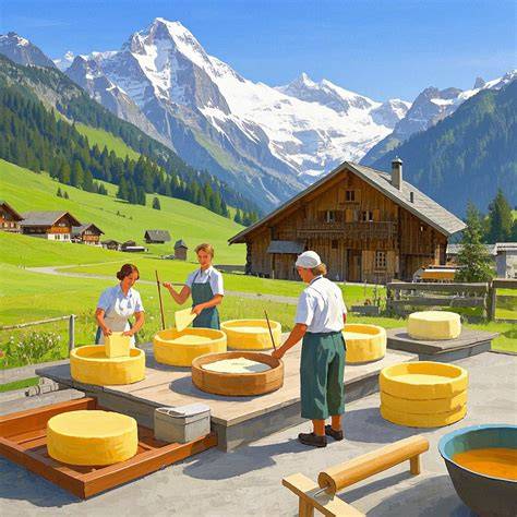 Schweizer Bergtradition und Raclette Käseherstellung