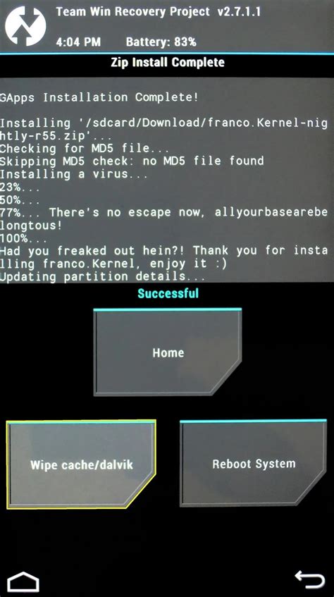 Screenshot: TWRP Recovery Menü
