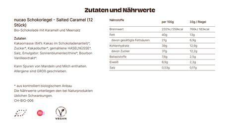 Screenshot der Produktseite mit Nährwert- und Zutatenbereichen