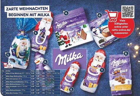 Screenshot-Mockup: Lidl Prospektseite mit Milka Deal (Preisfeld, Packungsgrößen, Aktionszeitraum)