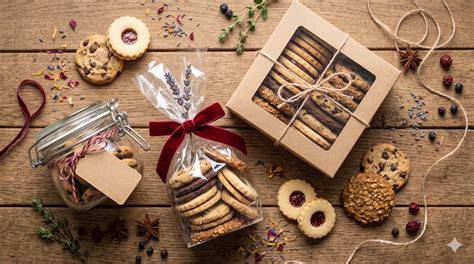 Selbstgebackene Plätzchen verpackt als Geschenk