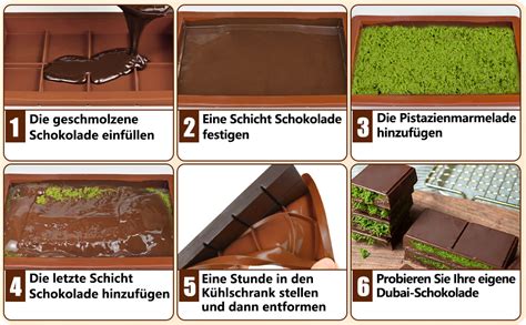 Selbstgemachte Dubai Schokolade in Silikonform