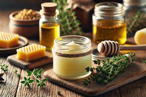Selbstgemachte Salbe mit Honig in einem kleinen Glas