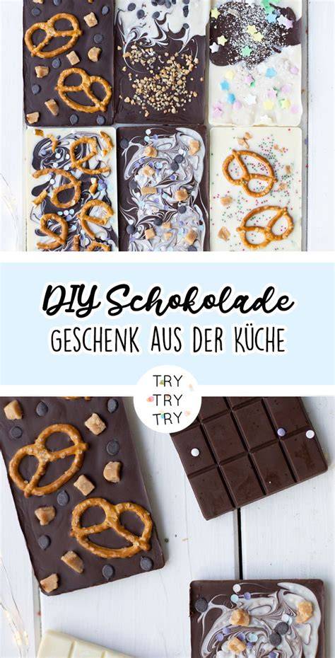 Selbstgemachte Schokoladentafeln mit Toppings als Geschenkidee