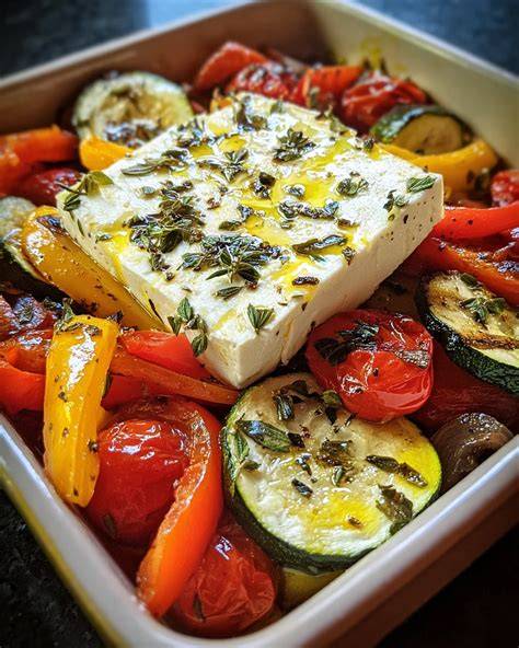 Servieridee: Panierter Feta auf mediterranem Teller