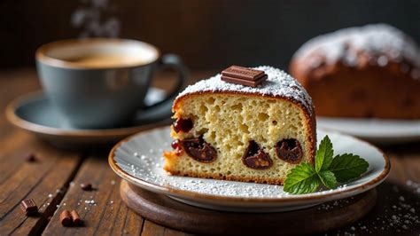 Servierszene: Schokokäsekuchen-Stück mit Espresso und Oolong