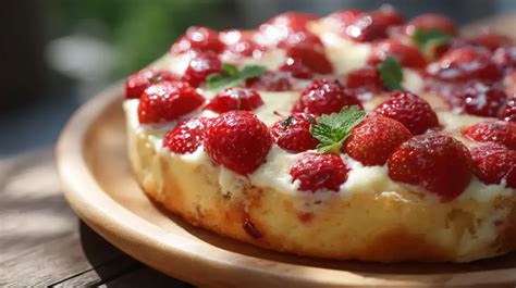 Servierte Stücke: Erdbeer-Schokoboden-Torte auf rustikalem Holztisch