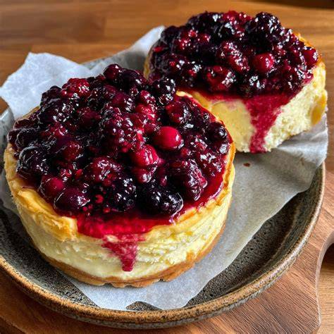 Serviervariante: Käsekuchen mit Beerentopping und Minze