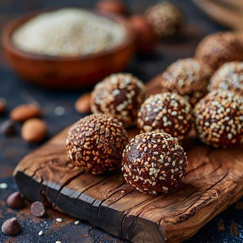 Serviervorschläge: Pralinen in Kakao, Kokos, Sesam gewälzt - Geschenkidee