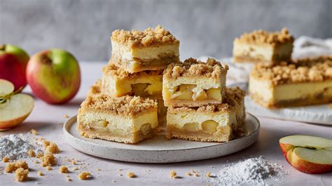 Serviervorschlag: Apfel-Käsekuchen, sauber geschnitten vs. warm angeschnitten