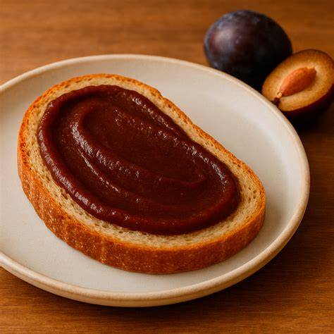 Serviervorschlag: Brot mit Marzipan‑Pflaumen‑Marmelade