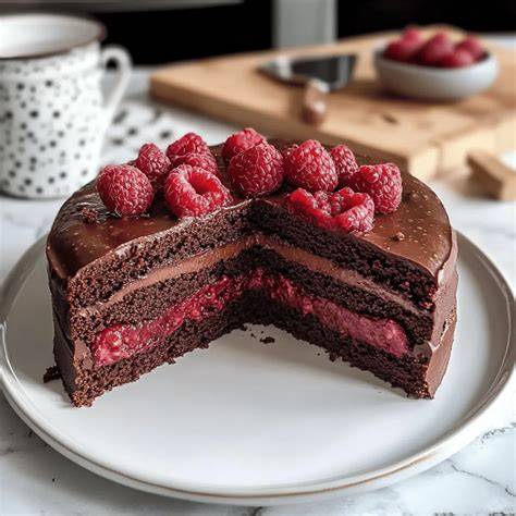 Serviervorschlag: Buchweizen-Schokokuchen mit warmen Himbeeren und Schlagobers