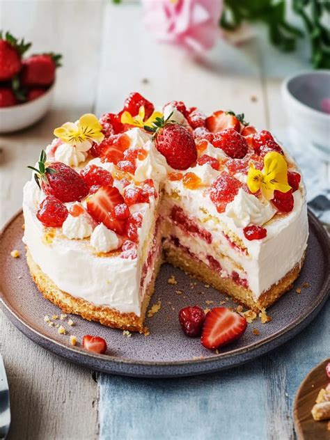 Serviervorschlag: Eierlikörtorte mit Erdbeeren auf der Kaffeetafel