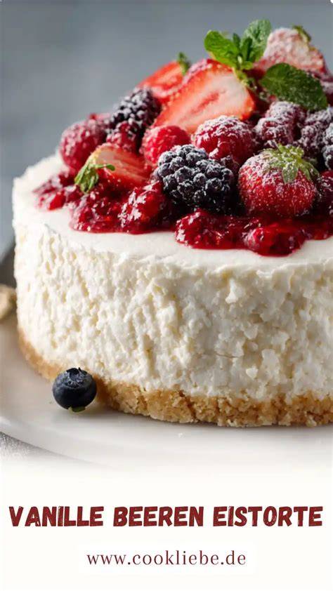Serviervorschlag: Eistorte mit Beeren und Sahne