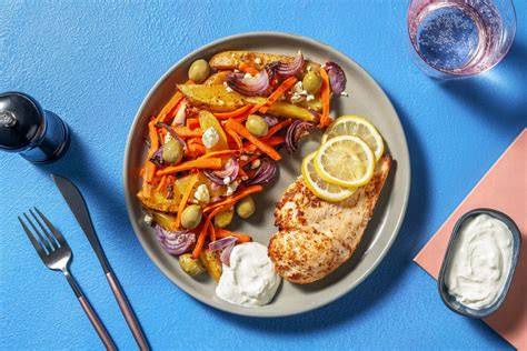 Serviervorschlag: Honigmariniertes Poulet mit Ofengemüse