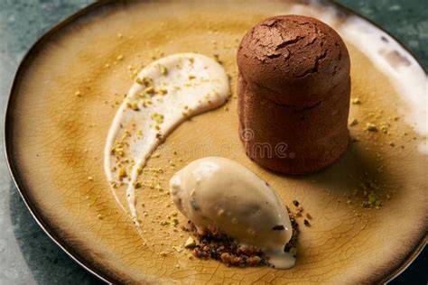 Serviervorschlag: Kastanien-Schokoladenkuchen mit englischer Creme