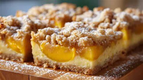 Serviervorschlag: Pfirsich Quark Kuchen Stücke auf Teller mit Kaffee