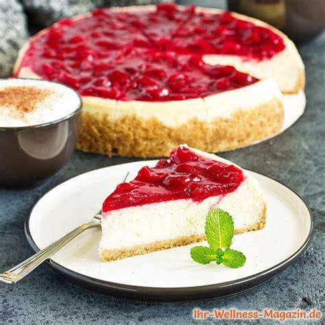 Serviervorschlag: Quarkkuchen ohne Backen mit Erdbeer-Topping